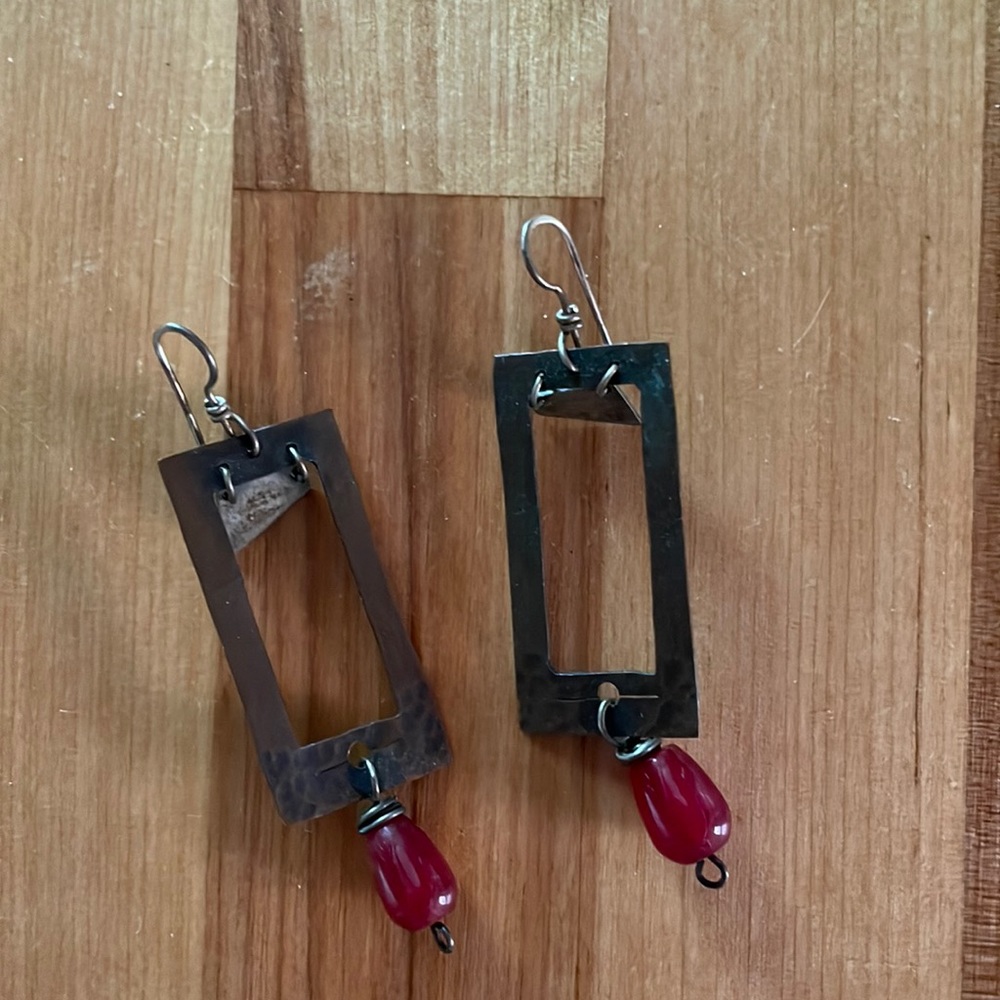 silver guillotine earrings vintage